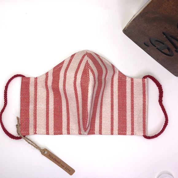 REUSABLE WASHABLE 100% Cotton Red Stripe Face Mask - Picture 10 of 16